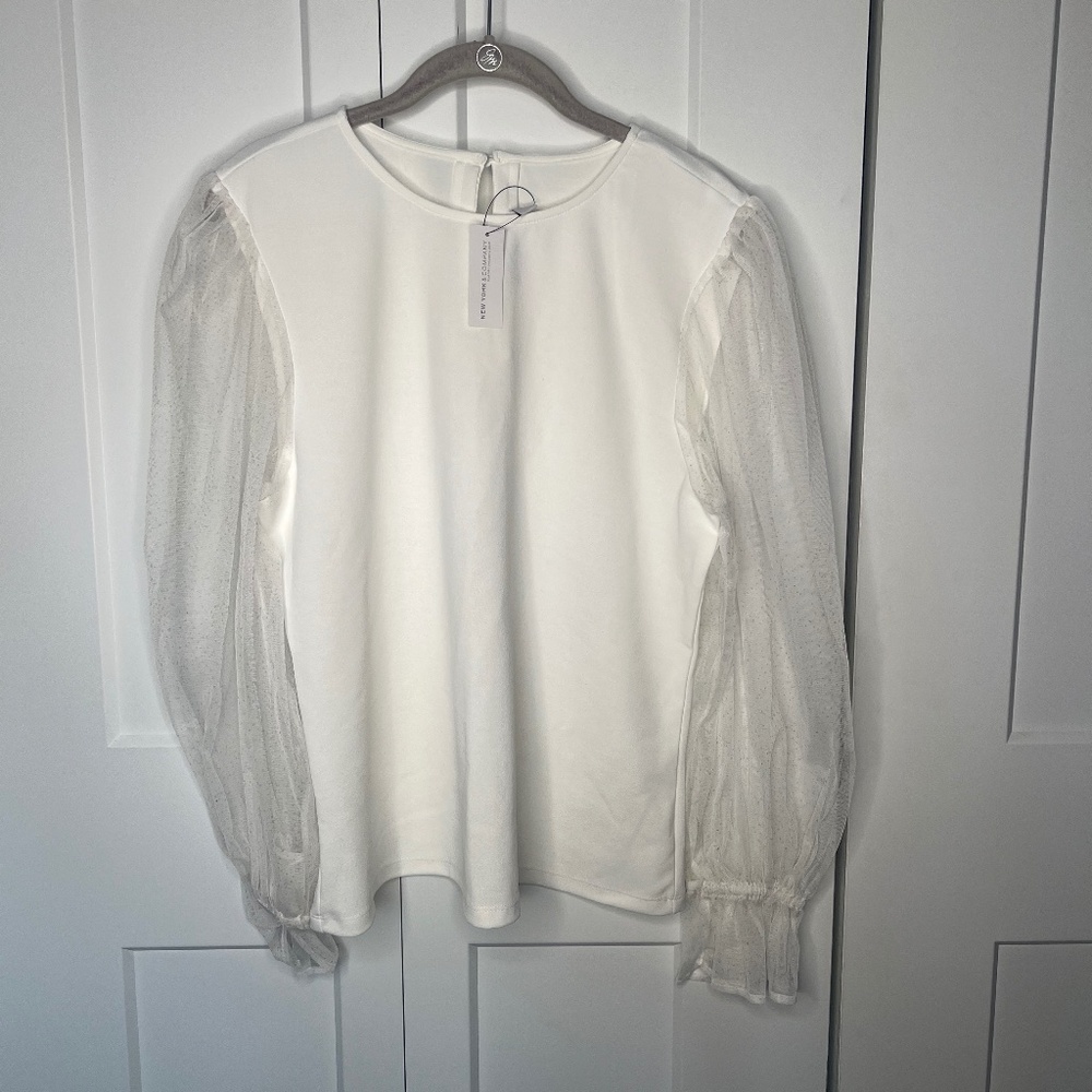 New York & Company Sheer Long Sleeve Blouse Top NWT Women's Size XL